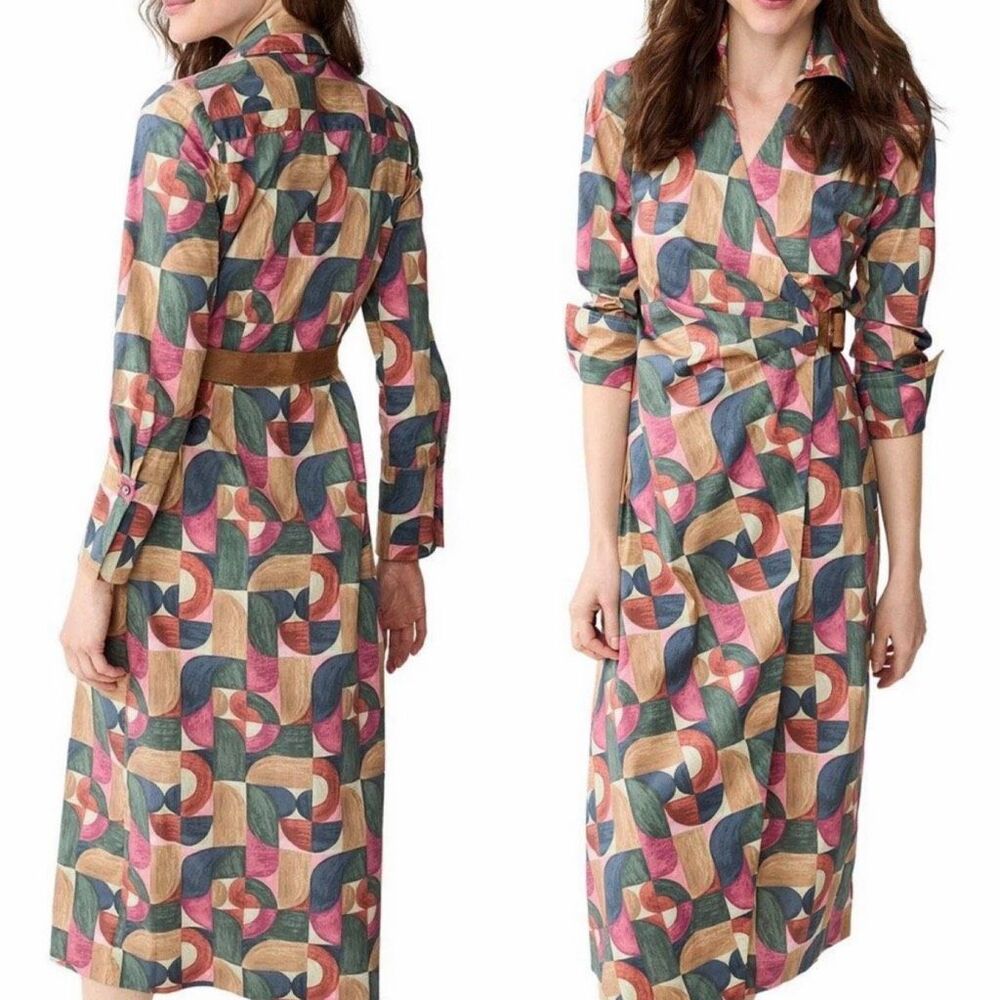 J. McLaughlin $288 Womens Geometric Abstract Wrap Mercer Midi Dress Multicolor M